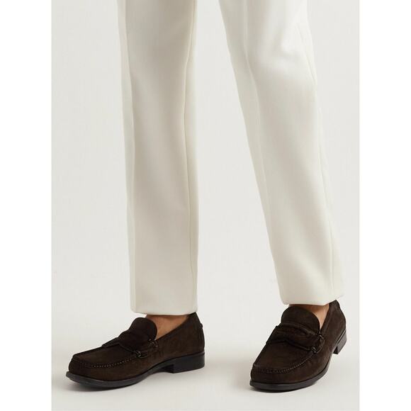 NIB FERRAGAMO LANZAROTE HICKORY BROWN SUEDE MOCCASIN LOGO PENNY LOAFERS 12 D main image 7